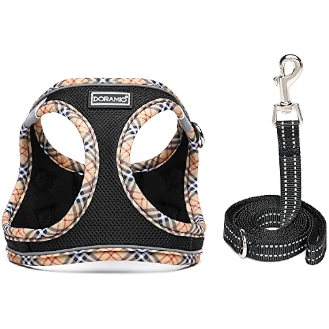 DORAMIO Step-in Dog Harness and Leash Set, Soft Mesh No-Chock Reflective Breathable Easy Walk Lightweight Vest Harnesses with Safety Buckle for Small Dogs, Cats, Puppies (Black Yellow, M)
