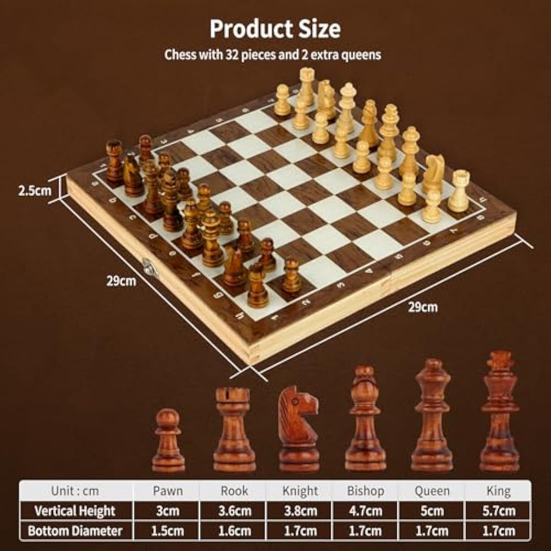 OOCOME Wooden Chess Set for Adults, Portable Chess Board Folding Magnetic Chess Sets Boards Game for Beginners Travel Chess Piece Set with Portable Storage Board
