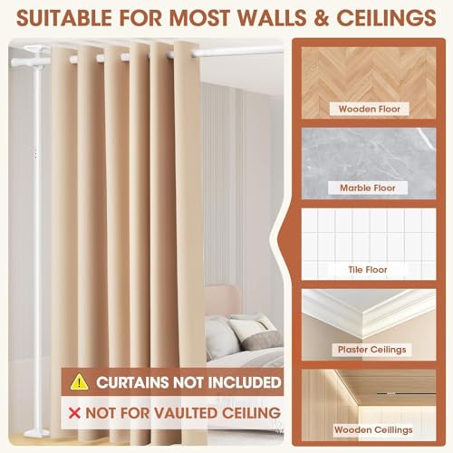 WELDUN Room Divider Curtain Rods, Floor Standing drapery rod, No Drill Damage Free Stand Alone Curtain Rods, Heavy Duty Vertical Tension Curtain