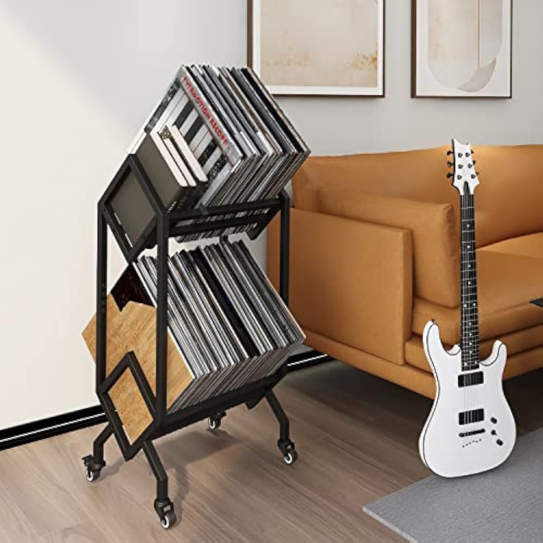 VEDECASA DJ Vinyl Record Storage Holder Rack LP Storage Display Stand with Casters Easy to Move Mobile Book Albums Storages Magazine Holder Office Files Organizer Shelf