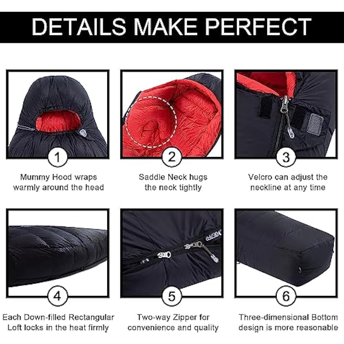 QEZER Winter Sleeping Bag for Adults, Lightweight Down Sleeping Bag -20 Degree C for Cold Weather Camping and Mountaineering Outdoor with 660 FP Duck Down