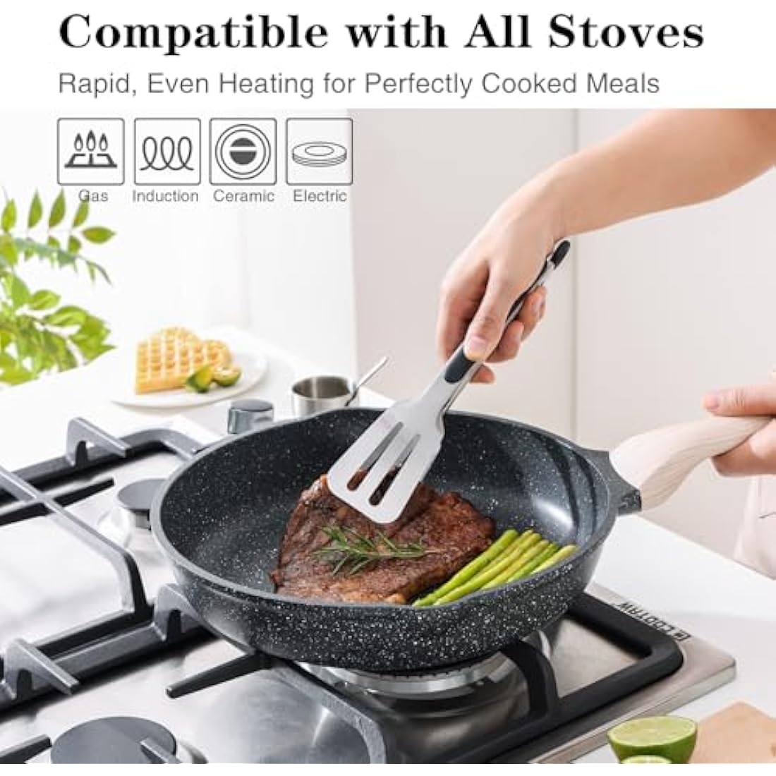 Kordisen Nonstick Frying Pan Set, 3 Piece Skillet Set, Healthy Induction Cooking Pan, Stay-Cool Handle, Compatible with All Stovetops, PFOA Free (20/24/28cm)