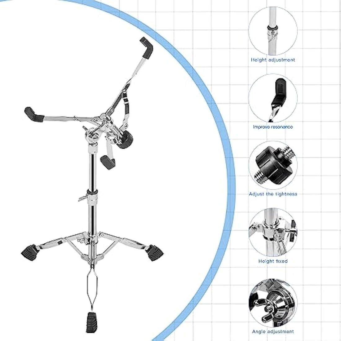 aleawol 10-15 Inch Snare Drum Stand, Double Braced Tripod Snare Stand Adjustable Height 16-22 Inch, Foldable Drum Pad Stand for Practice and Stage Performance