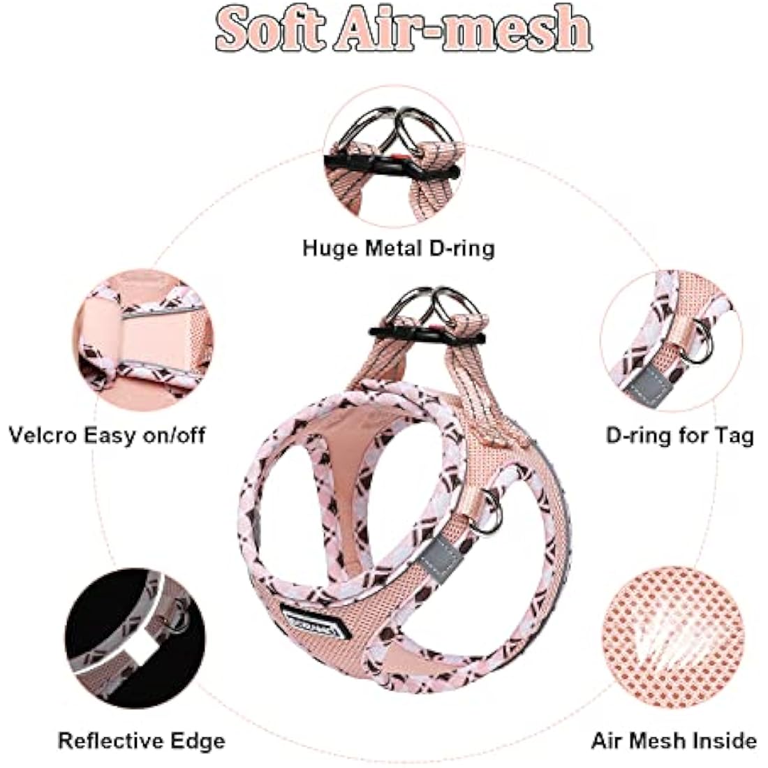 DORAMIO Step-in Dog Harness and Leash Set, Soft Mesh No-Chock Reflective Breathable Easy Walk Lightweight Vest Harnesses with Safety Buckle for Small Dogs, Cats, Puppies (Champagne, XXS)