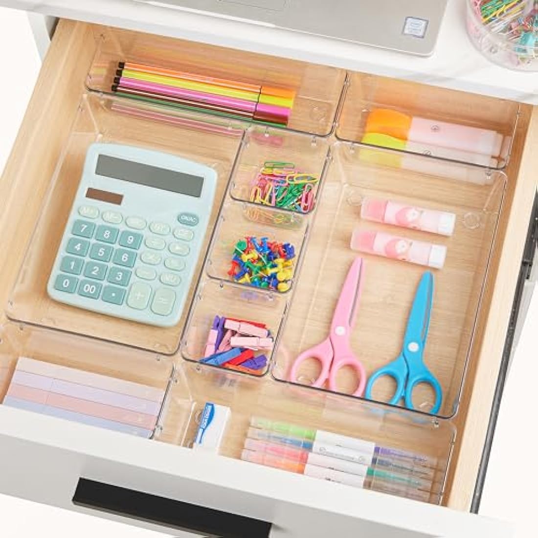 Vtopmart 44 Pack Drawer Organiser, 4-Size Desk Organiser Drawers, Clear Plastic Storage Bins for Makeup, Bedroom, Kitchen Gadgets Utensils and Office