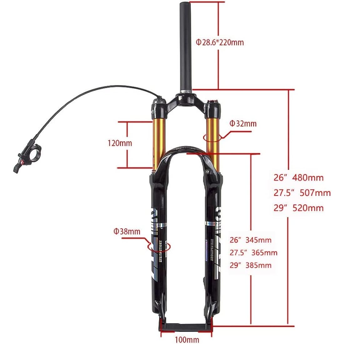 ZTZ MTB Fork,Mountain Front Fork Air Pressure Shock Absorber,120mm Travel,1 1/8 Straight Tube, QR 9mm*100m MTB Air suspension fork, for XC/AM Mountain Bike