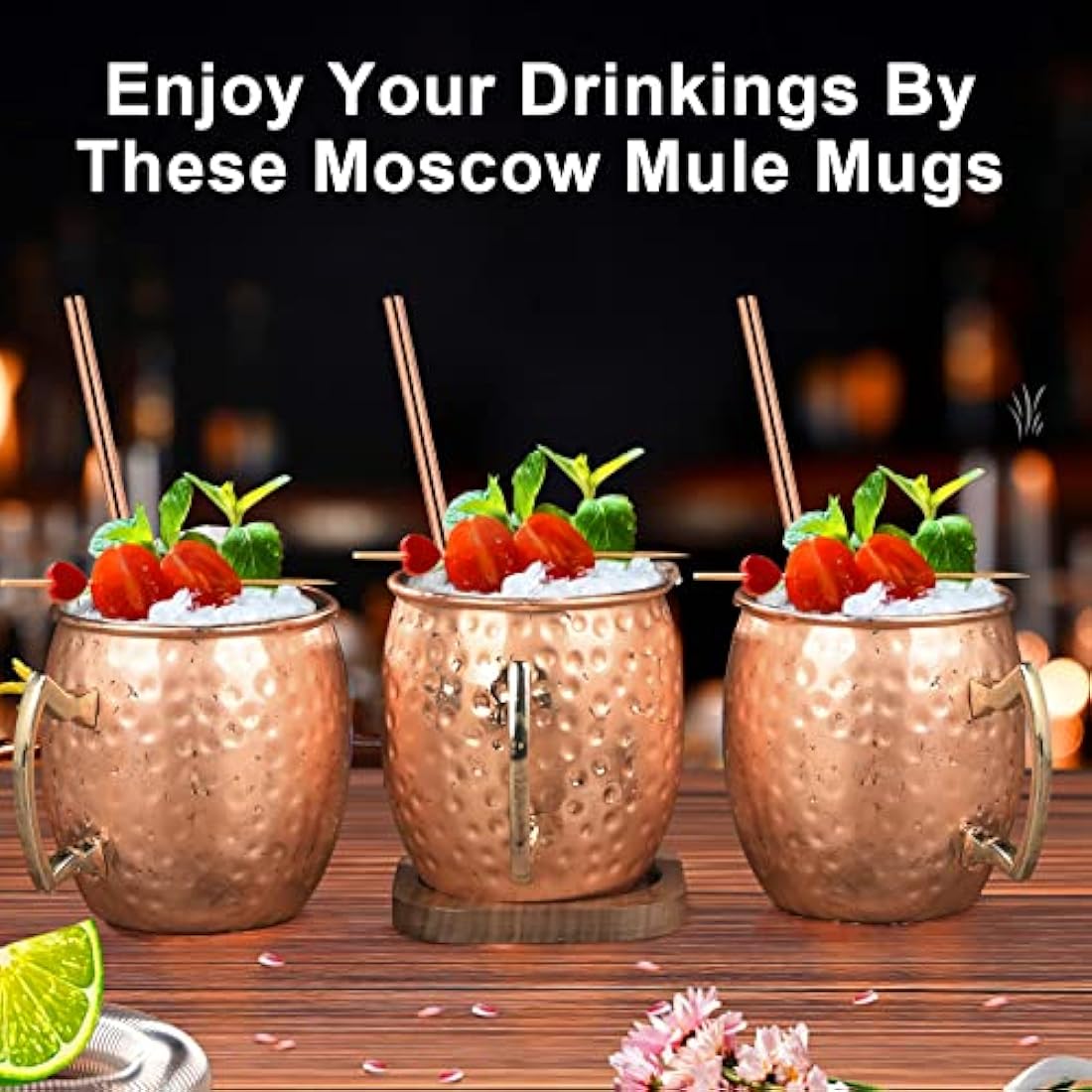 Moscow Mule Copper Mug for Cocktails 18oz/540ml Set of 6 Copper Plated Stainless Steel Moscow Mule Cups with Handle Handmade Gift Set for Chilled Cocktails Cold Drinks Beer Coffee Water (6 Packs)
