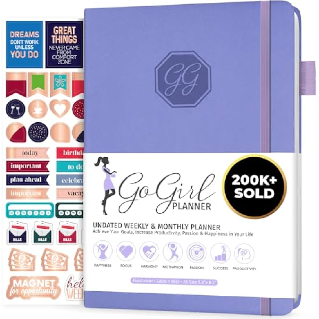 GoGirl Planner and Organizer for Women – Compact Weekly Planner, Goals Journal & Agenda to Improve Time Management & Productivity (Lavender)