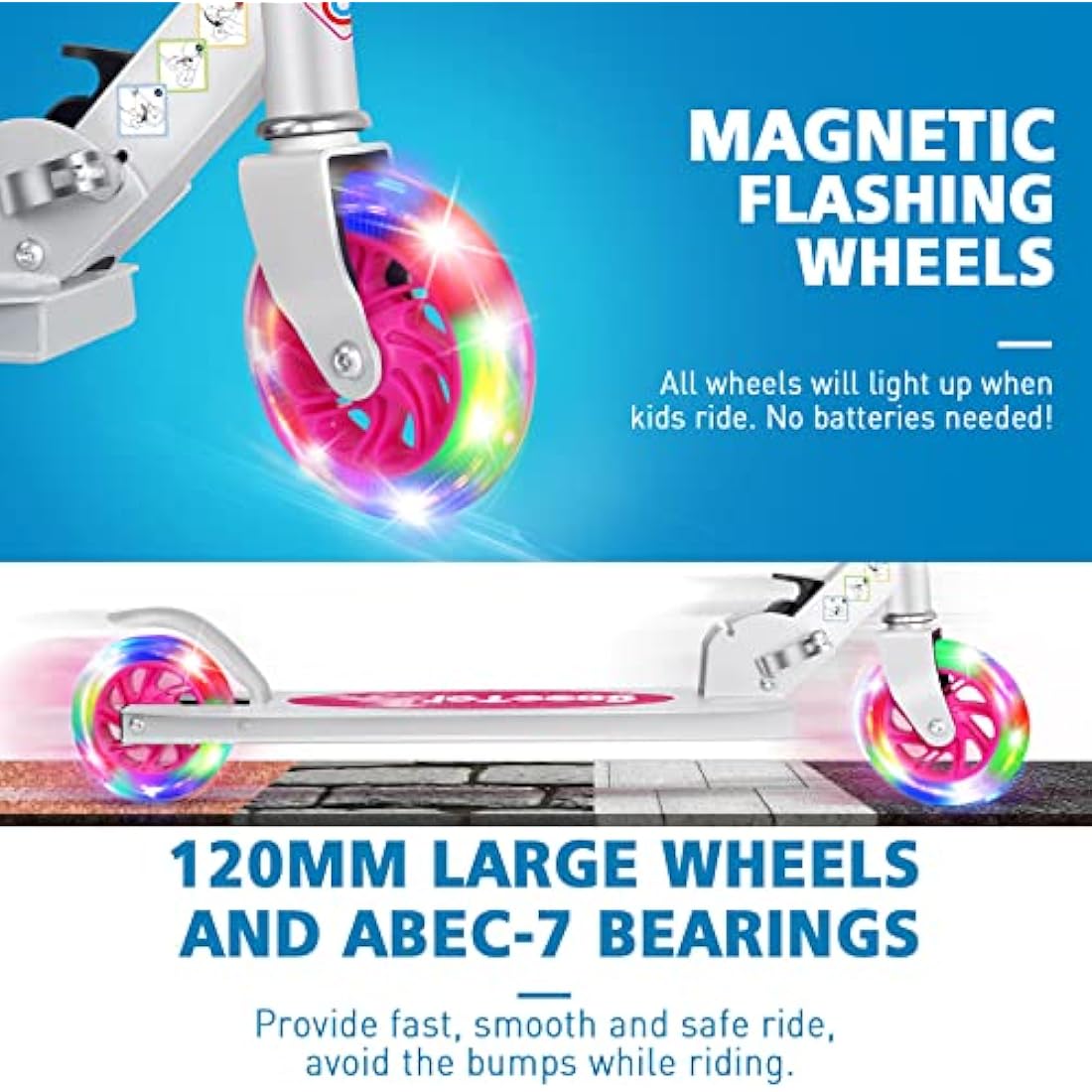 BELEEV V1 Scooter for Kids, 2 Wheels Folding Kick Scooter for Children Girl and Boys, 3 Adjustable Height, Flashing Light up Wheels, Lightweight Scooter with Sturdy Frame, Kickstand, Age 3-12