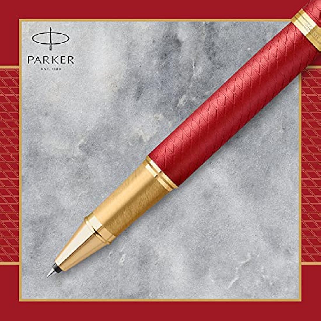 Parker IM Rollerball Pen | Premium Red Lacquer with Gold Trim | Fine Point with Black Ink Refill | Gift Box, 1 Count (Pack of 1)