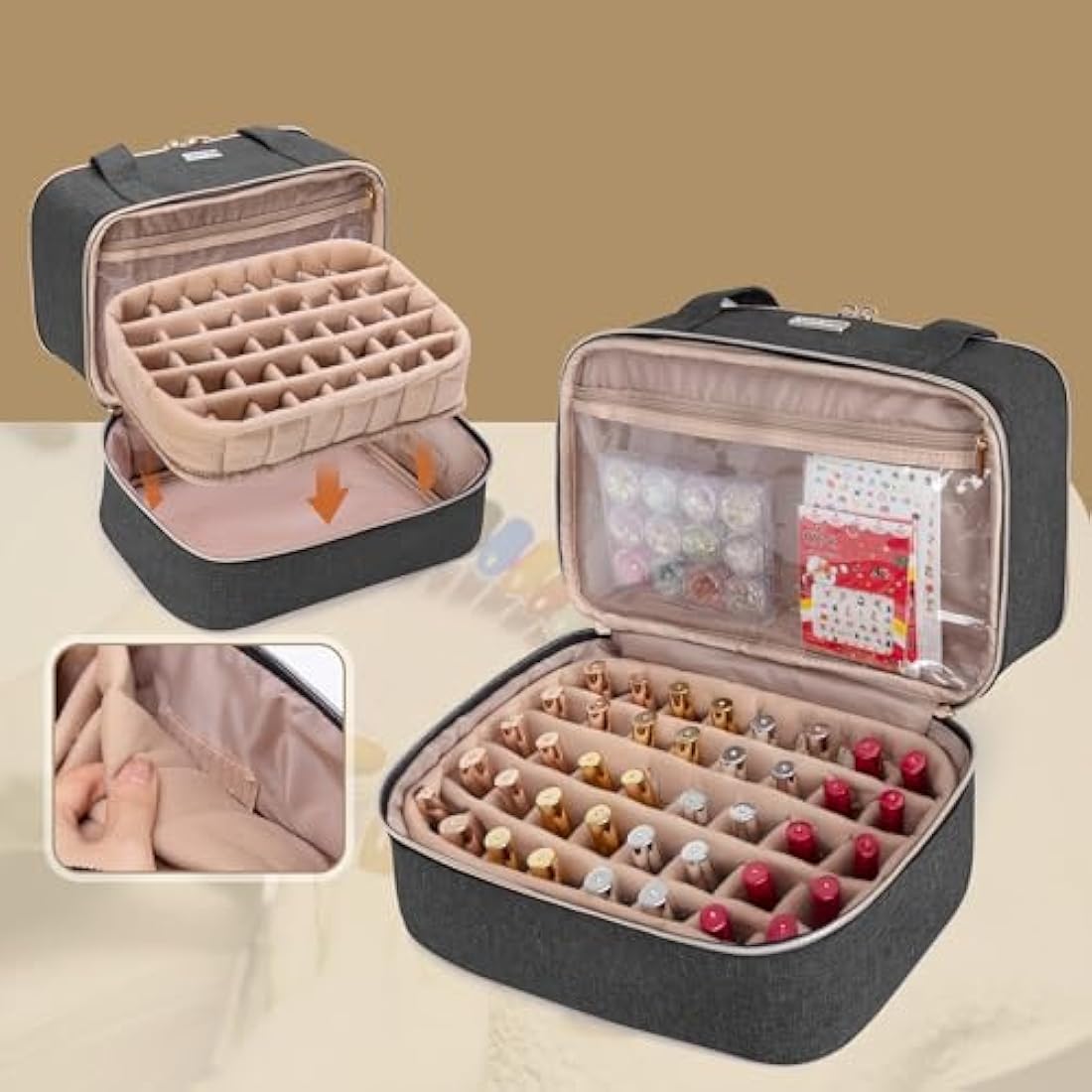 BAFASO Nail Polish Organiser Holds 40 Bottles (15ml - 0.5 fl.oz) and a Nail Lamp, Nail Polish Carrying Case with Manicure Tools Storage Sections (Bag Only), Black (Patented)