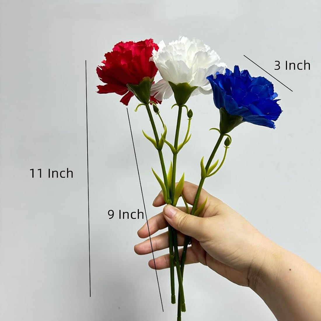 Rikyo 11inch Bouquets 10 Stem Carnations,Outdoor No Fade Artificial Flower,Mini Carnation Silk Petals Fake Flowers Forever Plants for Photo Props Home Party and Wedding Holding Flowers(Red)
