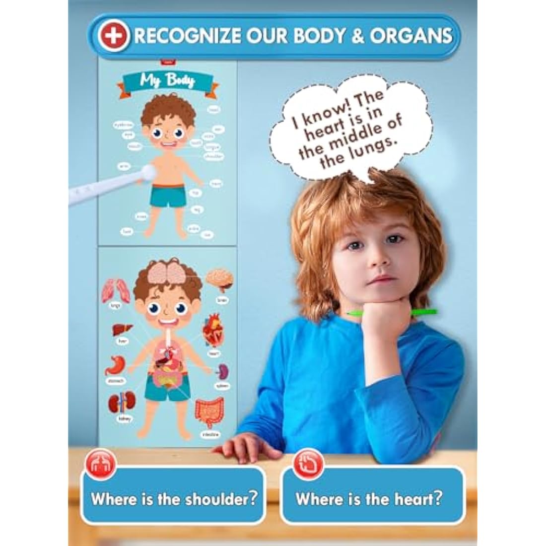 Lehoo Castle Doctors Set for Kids, Toys for 3 Year Old Boys, Wooden Kids Doctors Kit with Doctor Costume, 3 Year Old Boy Toys（Blue）