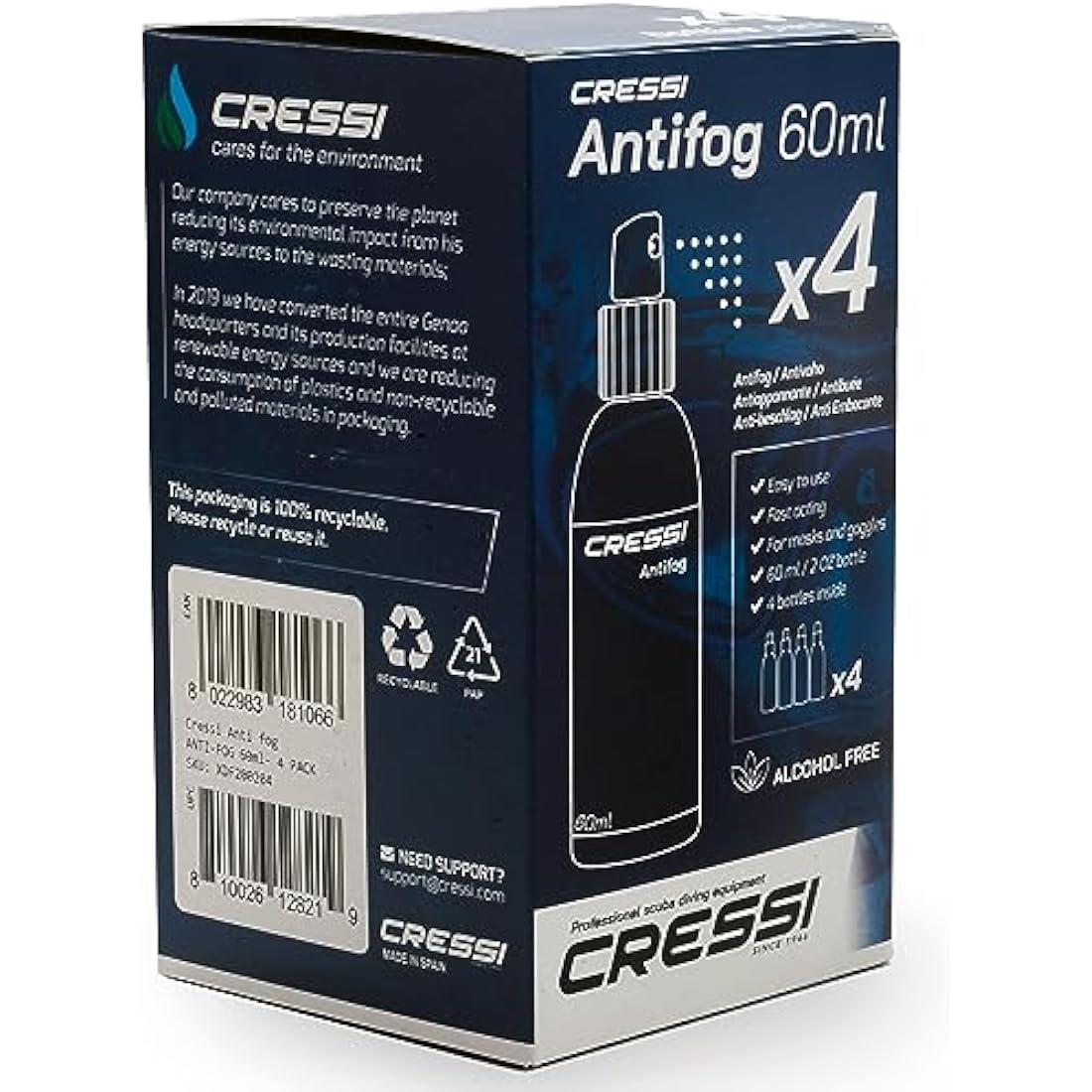 Cressi Anti-Fog 60Ml- 4 Pack, Trasparente