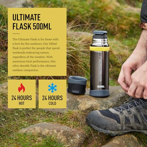 Thermos - Charcoal Ultimate Flask (500ml), Reusable Insulated Stainless Steel Thermal Coffee Cup for Hot or Cold Drinks, Vacuum Sealed Water Flask