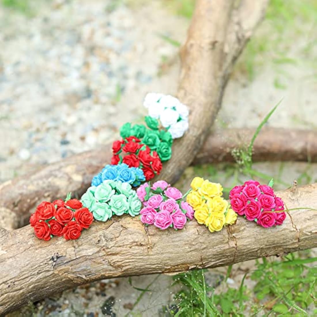 WADSUWAN SHOP 100 Pcs Artificial Mulberry Paper Rose Flower Wedding Scrapbook 1.8cm DIY Craft Scrapbook Scrapbooking Bouquet Craft Stem Mini Roses (10 Colors)