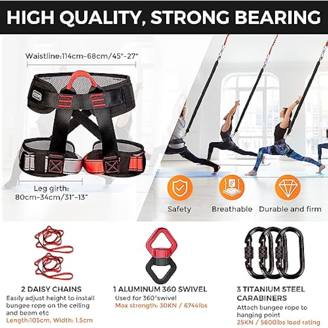 DASKING Heavy Bungee Resistance Band Set grawyti Yoga Bungee Cord Resistance Belt Set 4D Bungee Dance Rope Workout Fitness Home Gym Professional Training Equipment