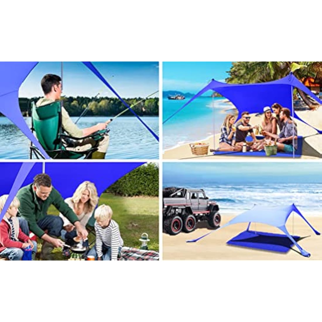 CUUPO 77 FT Beach Tent Sun Shelter UPF50+ UV Protection, Outdoor Canopy Tent Sun Shade with 2 Poles for Camping, Fishing, Backyard and Picnics with Sandproof Beach Blanket Royal Blue
