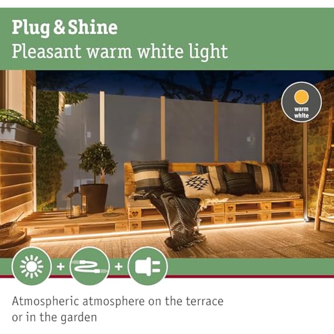 Paulmann 94191 Plug & Shine LED Exterior luminaire Flexible neon Strip incl. 1x31 watt IP67 dimmable Outdoors White Garden luminaire Plastic Garden Light 3000 K