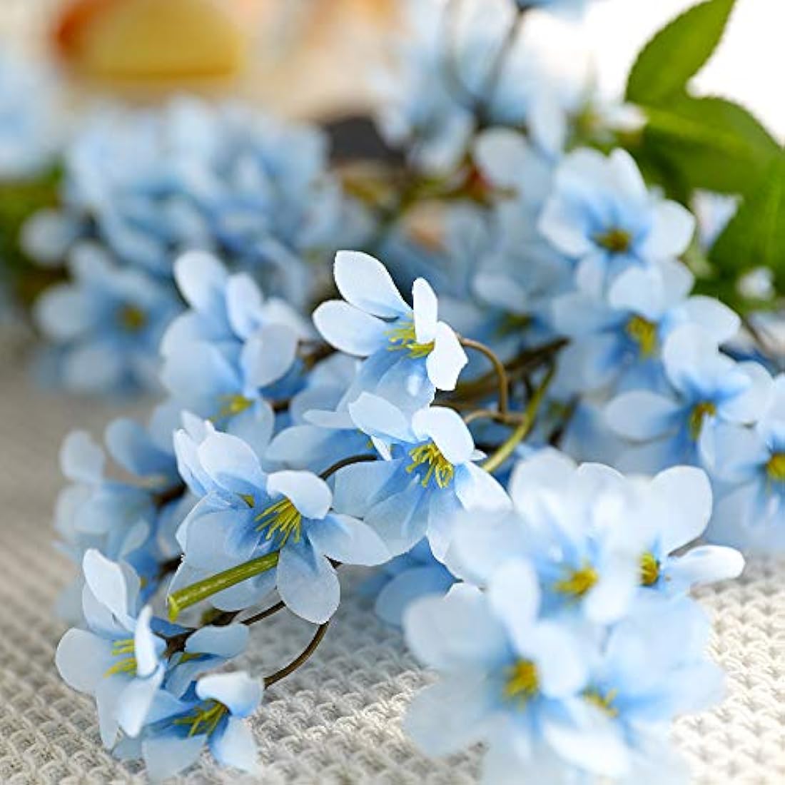 JUSTOYOU 2 x 5.7 ft Artificial Sakura Cherry Blossom Hanging Flowers Vine Fake Sakura Garland Home Garden Wedding Party Decoration (Blue)