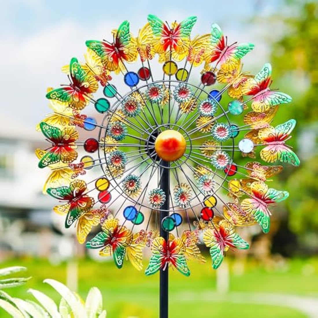 Lariander Butterfly Metal Wind Spinner - Large Outdoor Metal Wind Spinners Yard Garden, Kinetic Multicolor Yard Wind Sculptures Spinners for Lawn Patio Outdoor