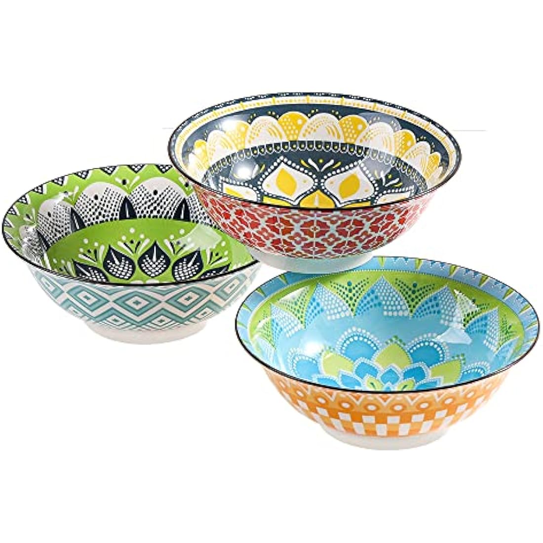 Ramen Bowl Set Pho Bowls- Porcelain Noodle Bowl Sets for Kitchen 35 oz - Colorful Ceramic Bowls for Serving Cereal | Miso Soup | Salad | Pasta | Noodles- Microwavable and Dishwasher Safe - Set of 3