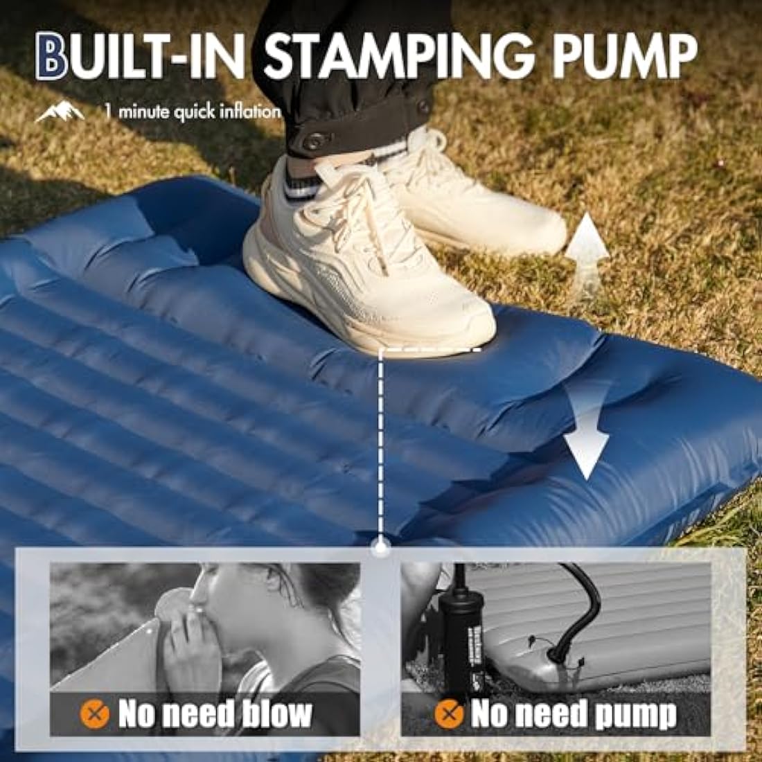 Portal Camping Mattress Single 10cm Thick with Foot Pump Inflatable Camping Mat Sleeping Pad Inflating Tent Mattress Camp Air Bed for Adults Lightweight Roll Mat Portable Outdoor Backpack
