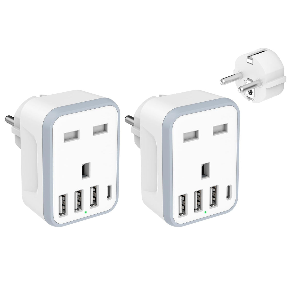 Loydia 2 Pack European Travel Adapter - 5 in 1 UK to EU Adapter with 4 USB Ports, UK to Turkey Travel Plug, Grounded Schuko Plug for Germany, France,