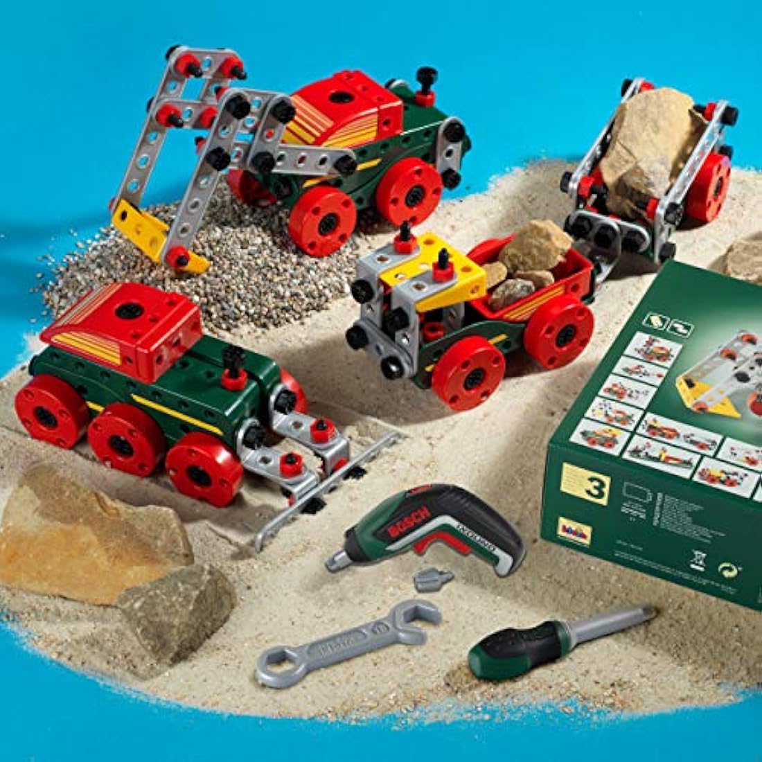 Theo Klein 8497 Multi-Tech Construction Set with Bosch Ixolino I 107 Components I Battery-Powered Ixolino with Light and Sound I Dimensions: 32 cm x 27 cm x 9.5 cm Multi - Colored