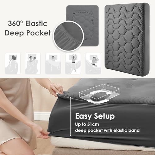 EHEYCIGA Memory Foam Mattress Topper Kingsize Bed, Gel Mattress Pad with Extra Deep Pocket, Breathable Mattress Cover, 180x200x3cm, Dark Grey