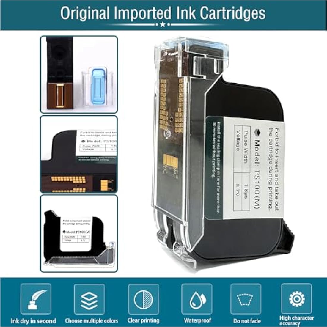 Phezer Original 42ml Black Quick Dry Solvent Ink Cartridge Replacement for 0.5inch/12.7mm Handheld Inkjet Printers P15 / P16 / P18 (Black)