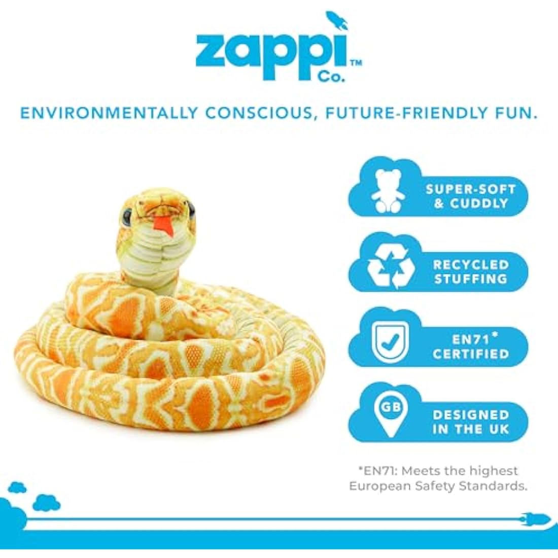 Zappi Co Kids Stuffed Soft Cuddly Plush Snake Toy - Part of Safari Animals Collection: Realistic and Lifelike, Perfect for Kids (180 cm Length)(Yellow Corn Snake)
