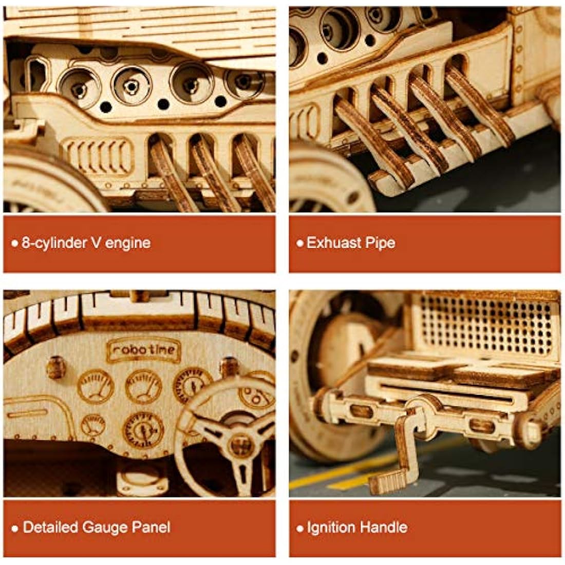 ROBOTIME 3D Wooden Puzzle Model Kits Car for Teens and Adults to Buid Mechanical Construciton Craft Sets (Grand Prix Car)