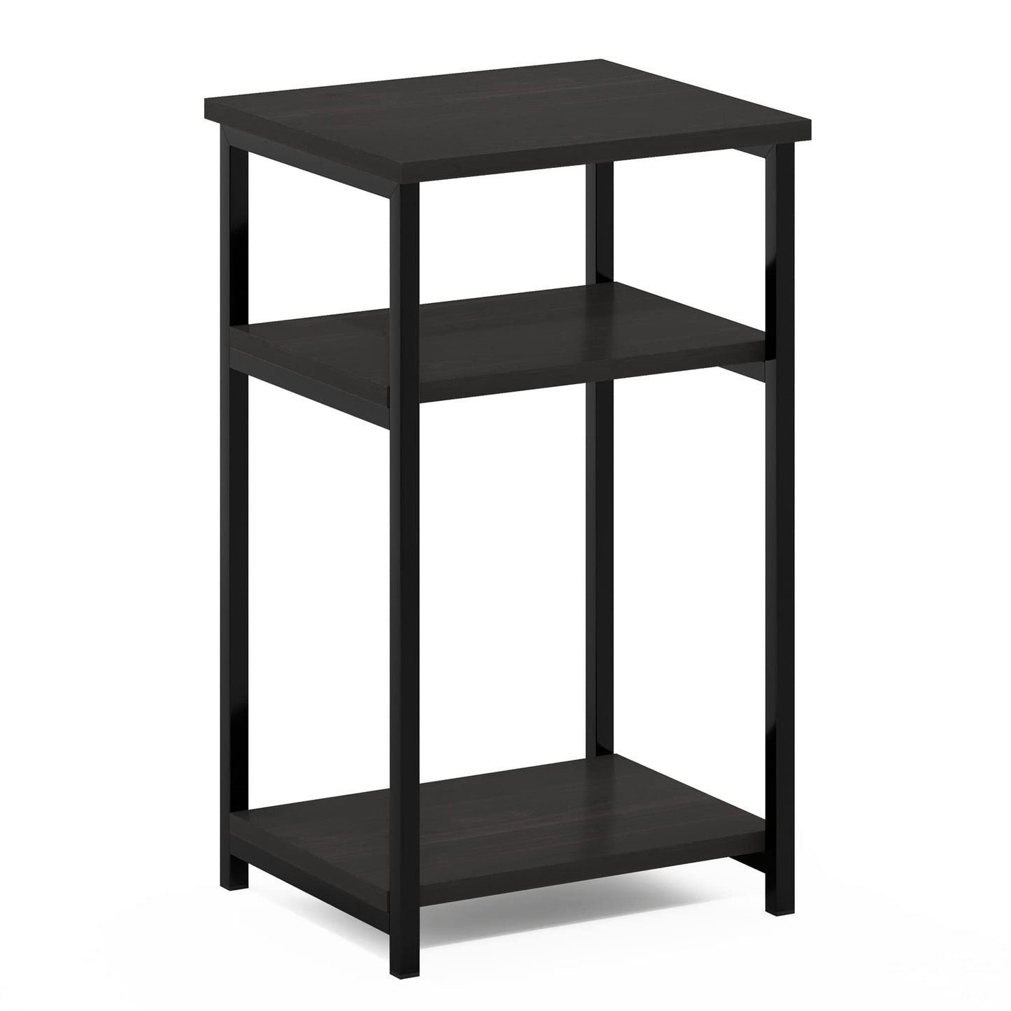 Furinno JUST Side Table, 3-Tier Metal Frame End Table with Open Shelf, Night Stand, Bedside Table, for Living Room, Bedroom, Espresso