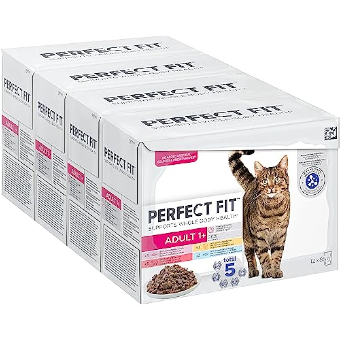 Perfect Fit 1+ Adult Mixed Selection in Sauce 48 Pouches, Complete Premium Wet Cat Food, Pack of 4 (12 x 85 g)
