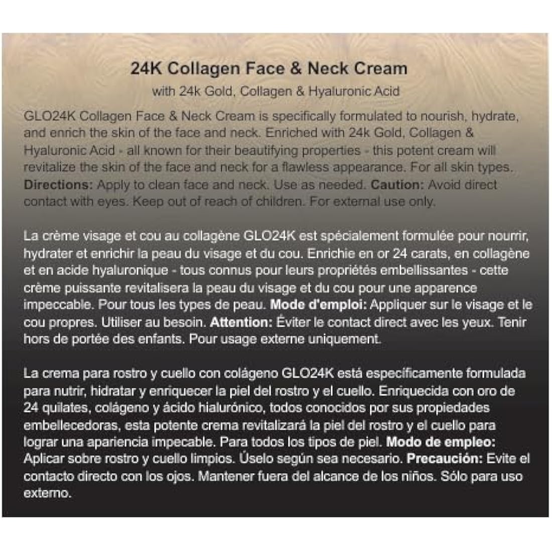 GLO24K Collagen Face & Neck Cream with 24k Gold, Collagen & Hyaluronic Acid. Boost your Skin’s Collagen Levels for a Radiant, Glowing Skin.