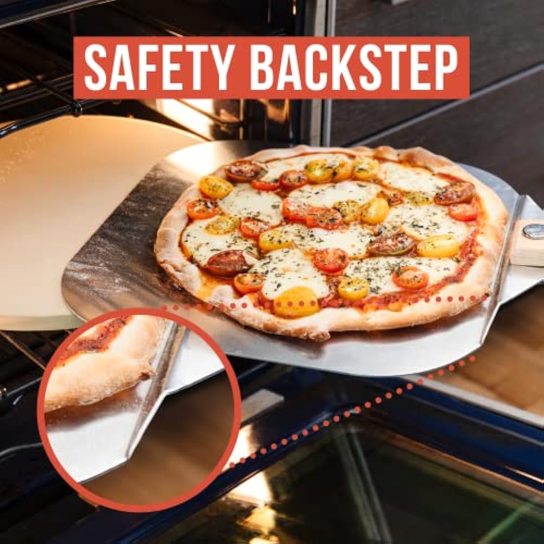 Chef Pomodoro Pizza Peel, Pizza Paddle with Safety Backstep and Foldable Wood Handle for Easy Storage, Metal Pizza Peel for Baking Homemade Pizza (30.5 x 35.6 cm + 35.5 Cutter)