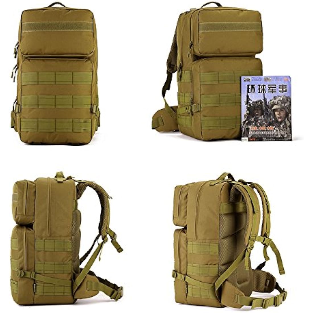 YuanWen Tactical Backpack 55L Water Resistant Military Army Combat Rucksack Trekking Rucksack MOLLE Camping Hiking Backpack Black