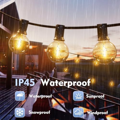 Yuusei Festoon Lights Outdoor 150Ft, LED Outdoor String Lights Mains Powered Waterproof Garden Lights with 75+2 Shatterproof Plastic G40 Bulbs for Party, Patio, Wedding, Party, Terrace