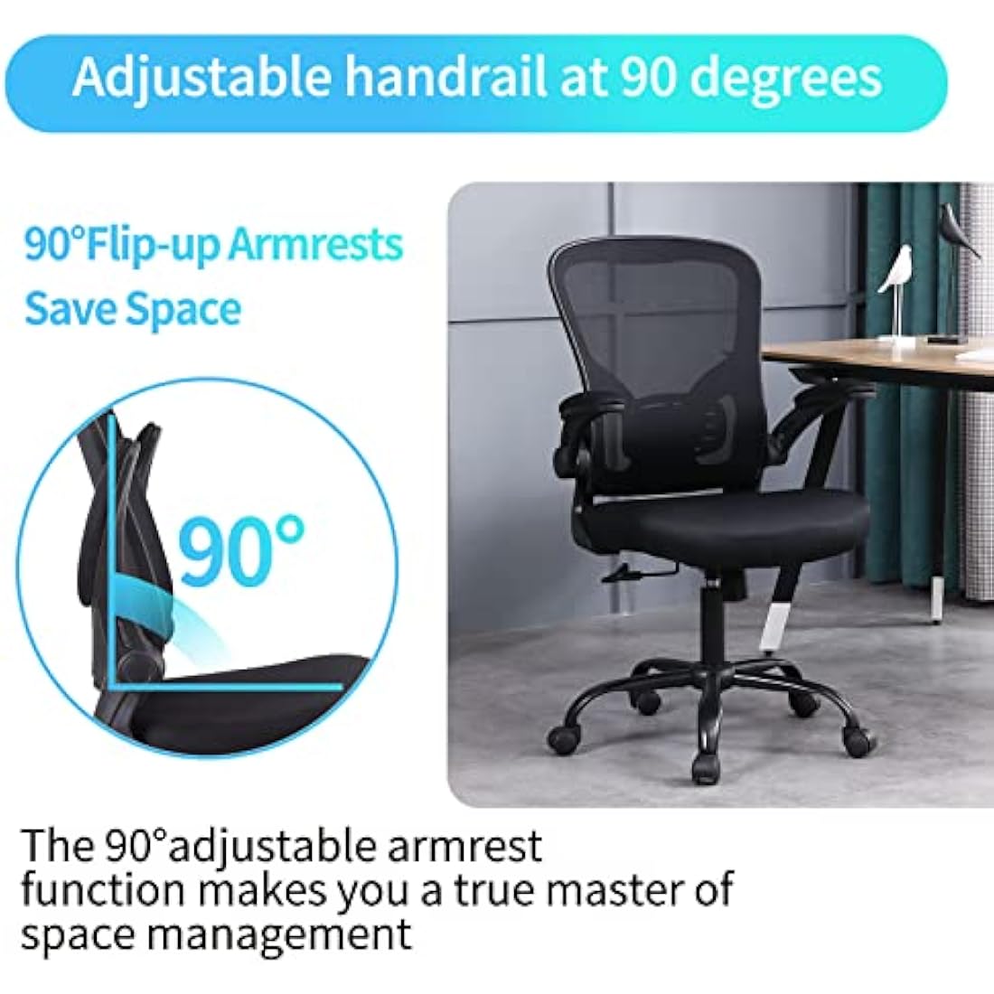 Youhauchair Office Chair, Breathable Mesh Swivel Desk Chair, Lumbar Back Support Ergonomic Office Chair, Computer Chair Office Chairs with Flip-up Armrests, Black