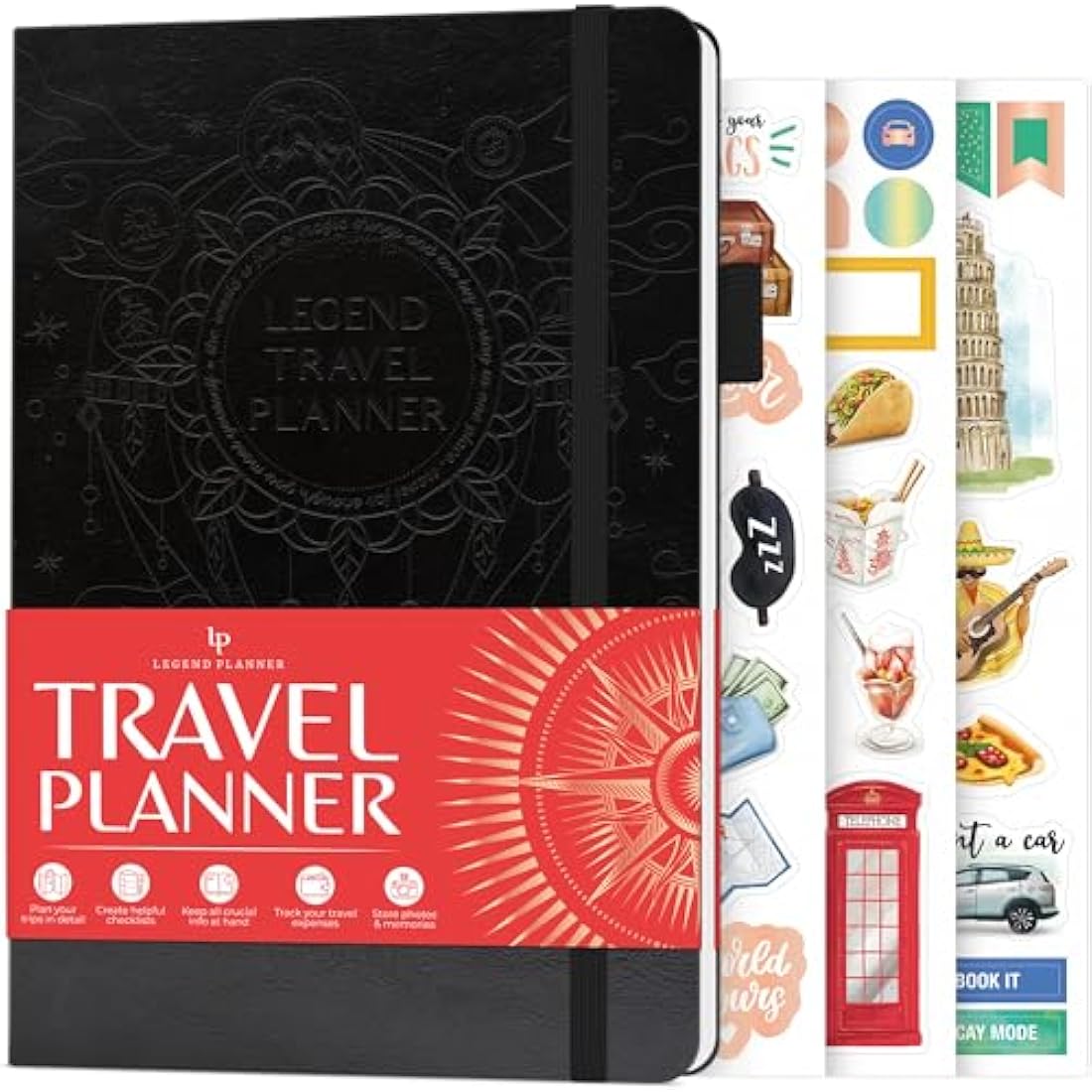 Legend Travel Planner – Vacation Itinerary Organizer – Travelling Journal for Women, Men & Couples – Traveling Log (Black)