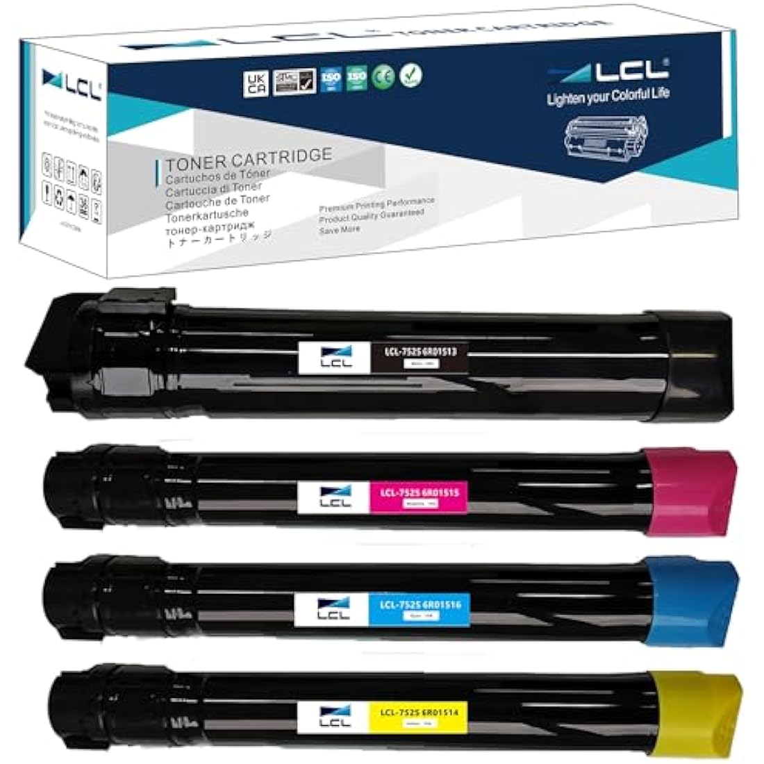 LCL 4PK Compatible Toner Cartridge Replacement for Xerox WorkCentre 7525 7530 7535 7545 7556 7830 7835 7845 7855 006R01513 006R01516 006R01515 006R01514