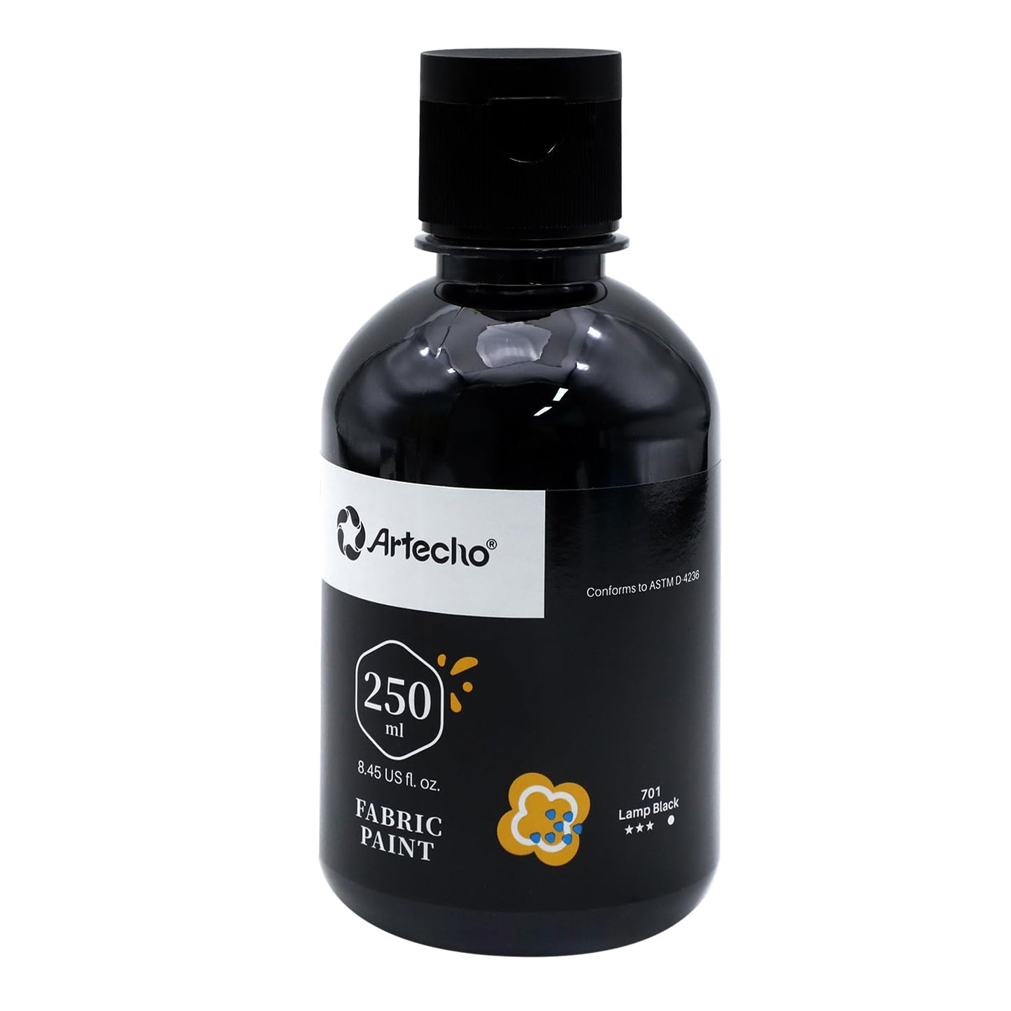 Artecho Black Fabric Paint, 250 ml / 8.45 oz Fabric Paint for Clothes Permanent, Furniture Upholstery