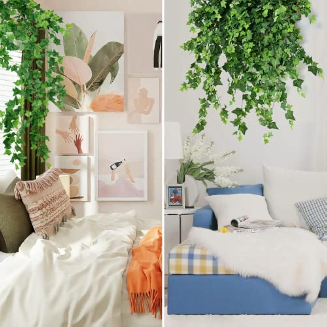 Noa Home Deco Ivy Artificial Garland, 12 Pack Fake Ivy Decorations, Green Ivy with Nylon Cable Ties, Plants Ivy Vine for Garden, Wedding, Party, Wall Decoration, 86.61inch (NHD13)