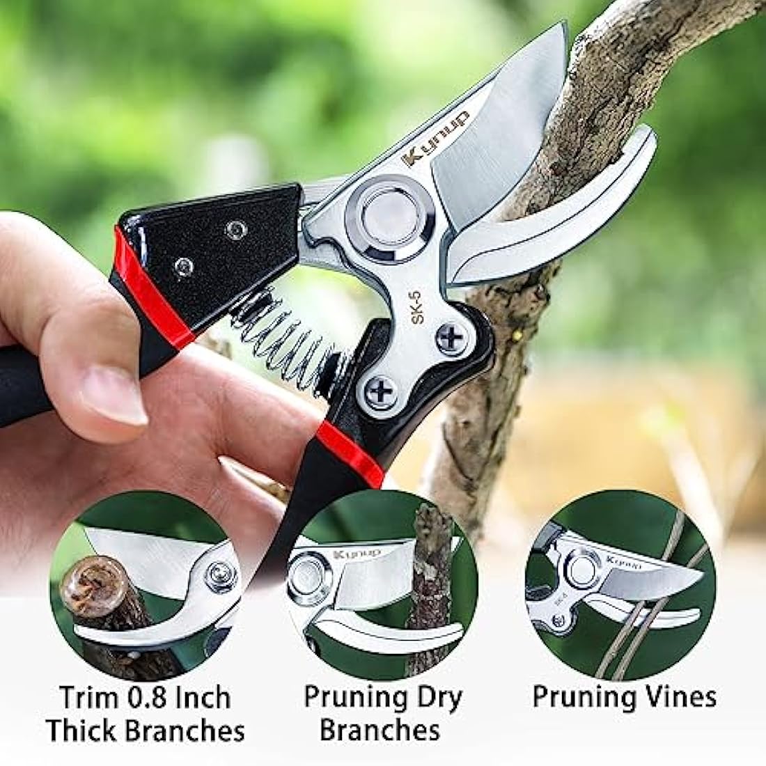 Kynup 2 Pack Secateurs Scissors, Professional Garden Secateurs, Sharp SK-5 Steel Blade, Strong & Anti-Rust Pruning Shears, Anti-Slip Handle, Plant Gardening Tree Trimming Garden Tool (Black & Red)
