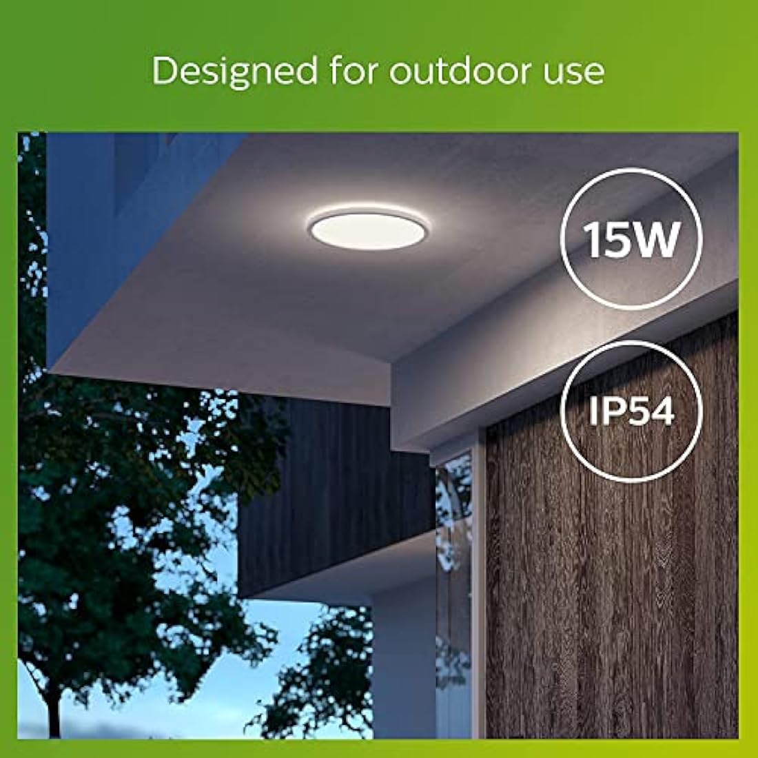 Philips LED Superslim Outdoor Ceiling Light 15W [Cool White - White] Water Resistant IP54, for Garden, Patio and Terrace Lighting.