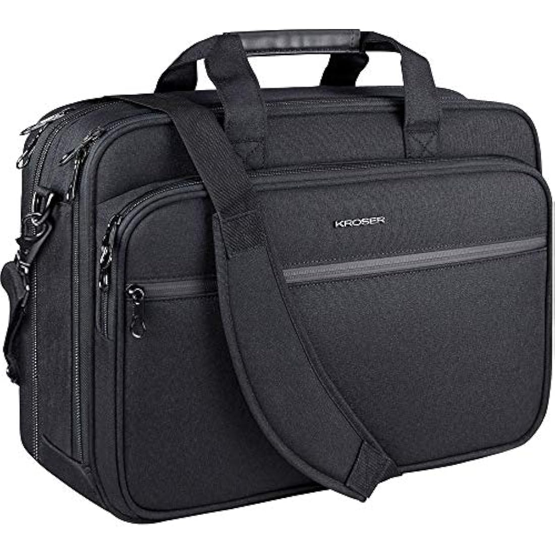 KROSER Laptop Bag Premium Laptop Briefcase Fits Up to 17.3 Inch Laptop Expandable Water-Repellent Shoulder Messenger Bag Computer Bag for Travel/Business/School/Men/Women-Black