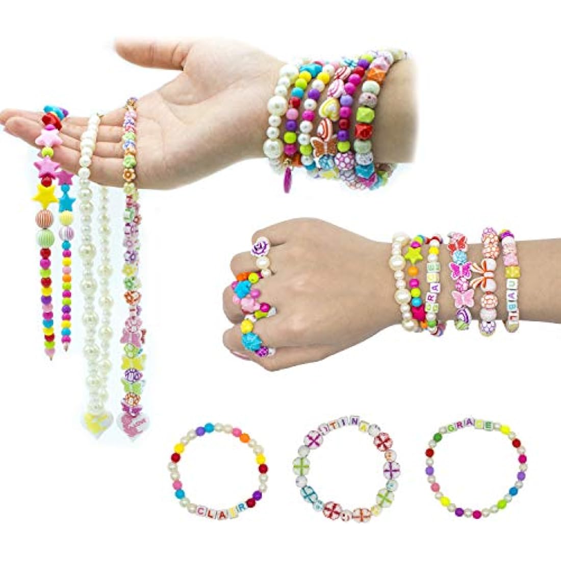 WONDERFORU Children DIY Beads for Jewellery Bracelet Necklaces String Making Kit, Friendship Bracelets Art Craft Kit for Girls Kids, 24 Colors