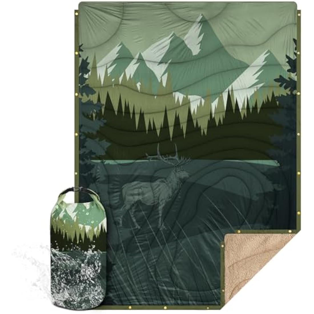 KawaGebo Kamp Outdoor Camping Blanket with Sherpa Lining, Extra Warm Thick Camp Blankets & Puffy Ultralight Soft Poncho DWR Camping Quilt for Cold Weather, Adventure,Sleeping,Backpacking 78"x 56"
