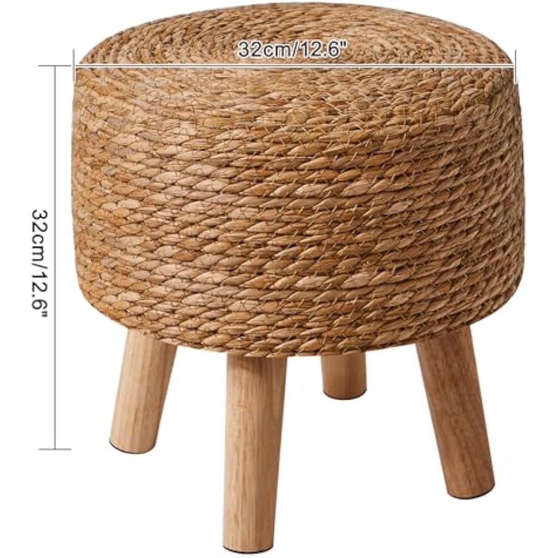 YMYNY Footstool Natural Seagrass Hand Weave, Pastoral Style Footrest, Padded Foot Rest with Non-Skid Pine Legs, Wooden Sofa Stools, for Living Room, Bedroom, 32×32×32CM, Natural Color HBD027N